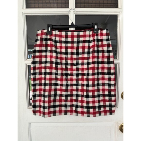 TALBOTS Pencil Skirt Check Plaid A Line Red Black Ivory Multicolor Classic 14p - Picture 1 of 7